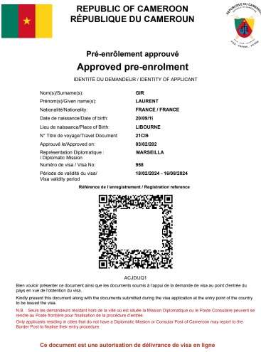 cameroun e-visa electronique officiel