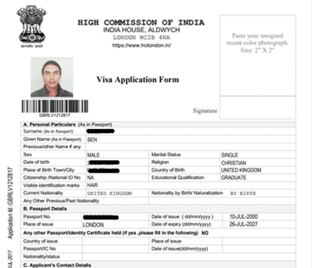 india tourist visa application form pdf