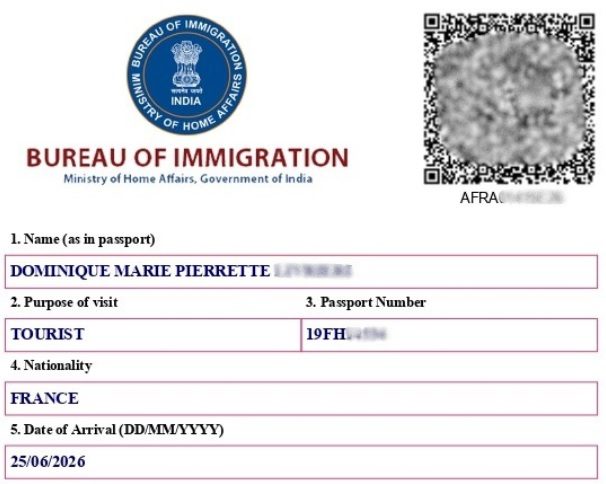 La carte d'arrivée e-Arrival Card Inde