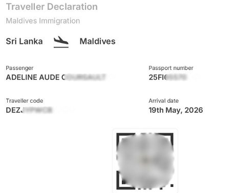 La carte d'arrivée Traveller Declaration IMUGA pour les Maldives
