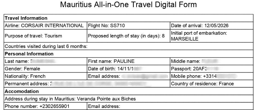 La carte d'arrivée Travel Digital Form "All-in-One" pour Maurice