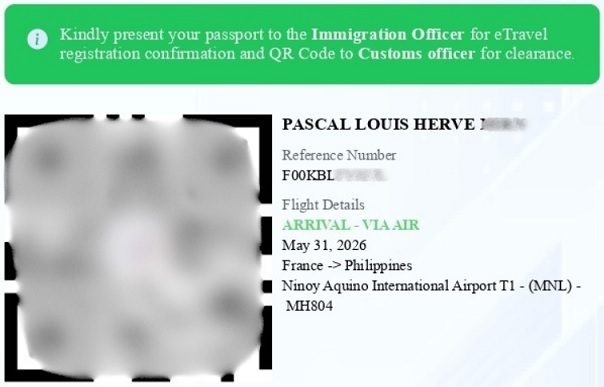 La carte d'arrivée eTravel Card Arrival pour les Philippines