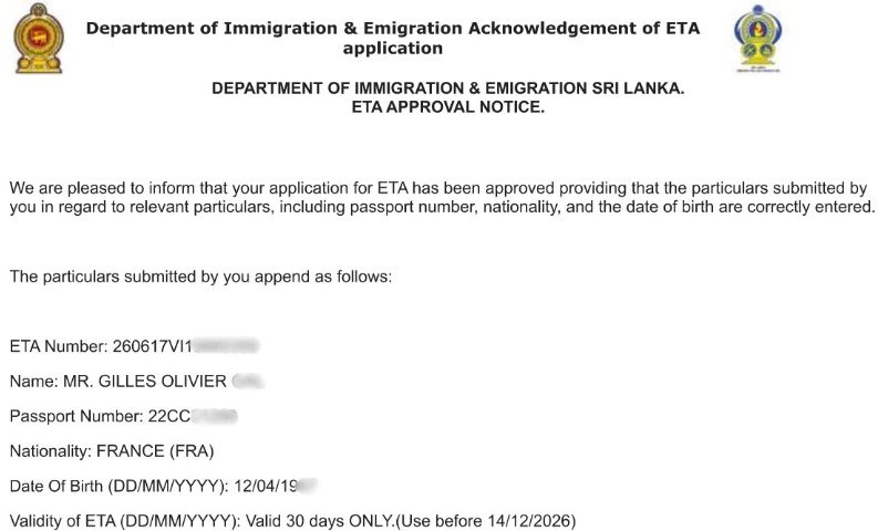 Le E-Visa autorisation ETA Sri Lanka
