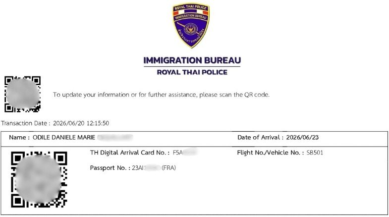 La carte d'arrivée Thailand Digital Arrival Card (TDAC)
