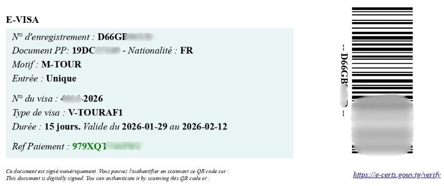 Le E-Visa touristique